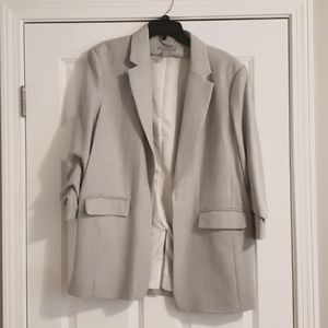 Gray Three Quaker Sleeve Long Blazer